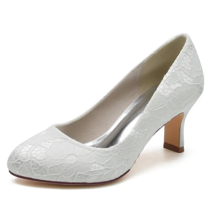 Women's Lace Silk Satin With Lace Closed Toe Spool Heel Evening Shoes sold by Lavetir
