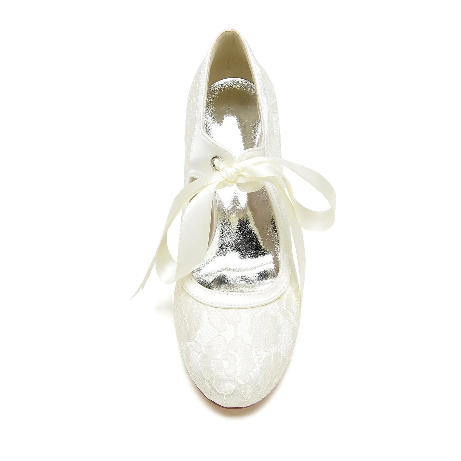 Women's Lace Silk Satin With Lace Lace-up Closed Toe Spool Heel Party Shoes sold by Lavetir product image thumbnail 2