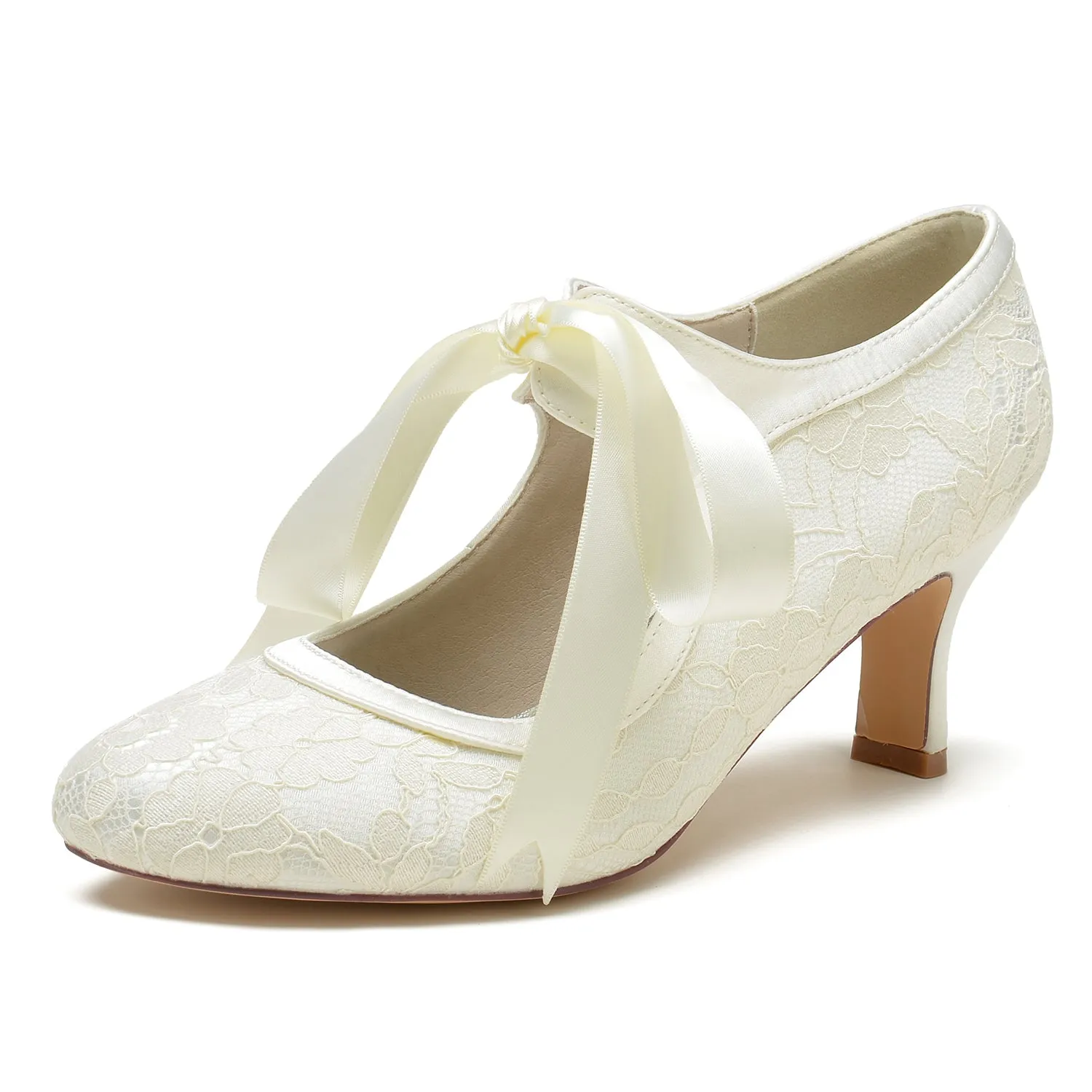 Women's Lace Silk Satin With Lace Lace-up Closed Toe Spool Heel Party Shoes sold by Lavetir