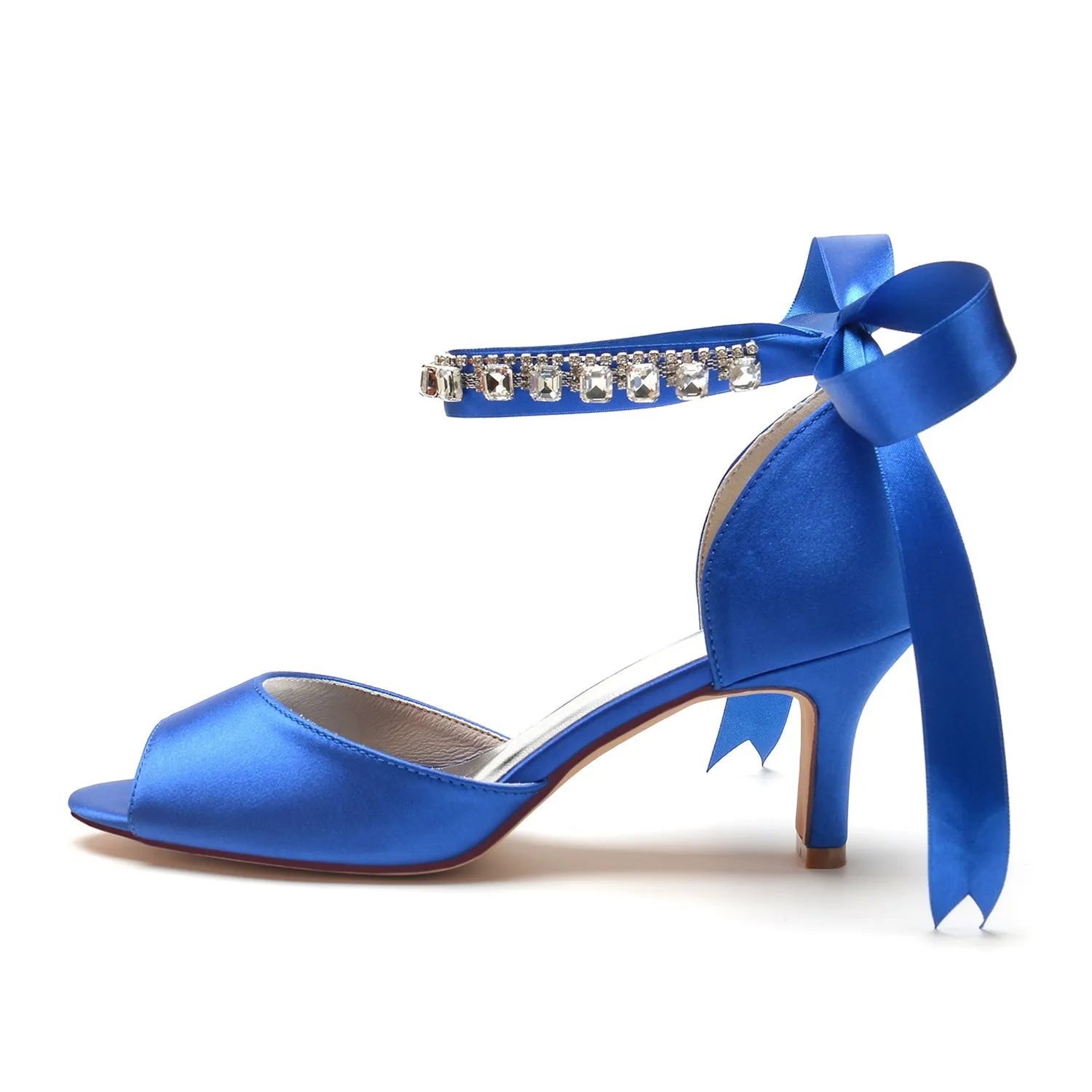 Women's Silk Satin With Ankle Strap Lace-up Rhinestone Peep Toe Spool Heel Wedding Shoes sold by Lavetir product image thumbnail 2