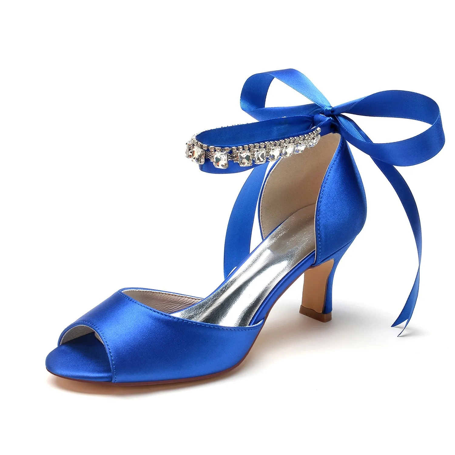 Women's Silk Satin With Ankle Strap Lace-up Rhinestone Peep Toe Spool Heel Wedding Shoes sold by Lavetir