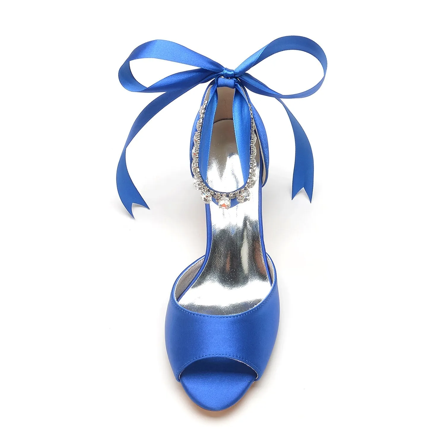 Women's Silk Satin With Ankle Strap Lace-up Rhinestone Peep Toe Spool Heel Wedding Shoes sold by Lavetir product image thumbnail 3