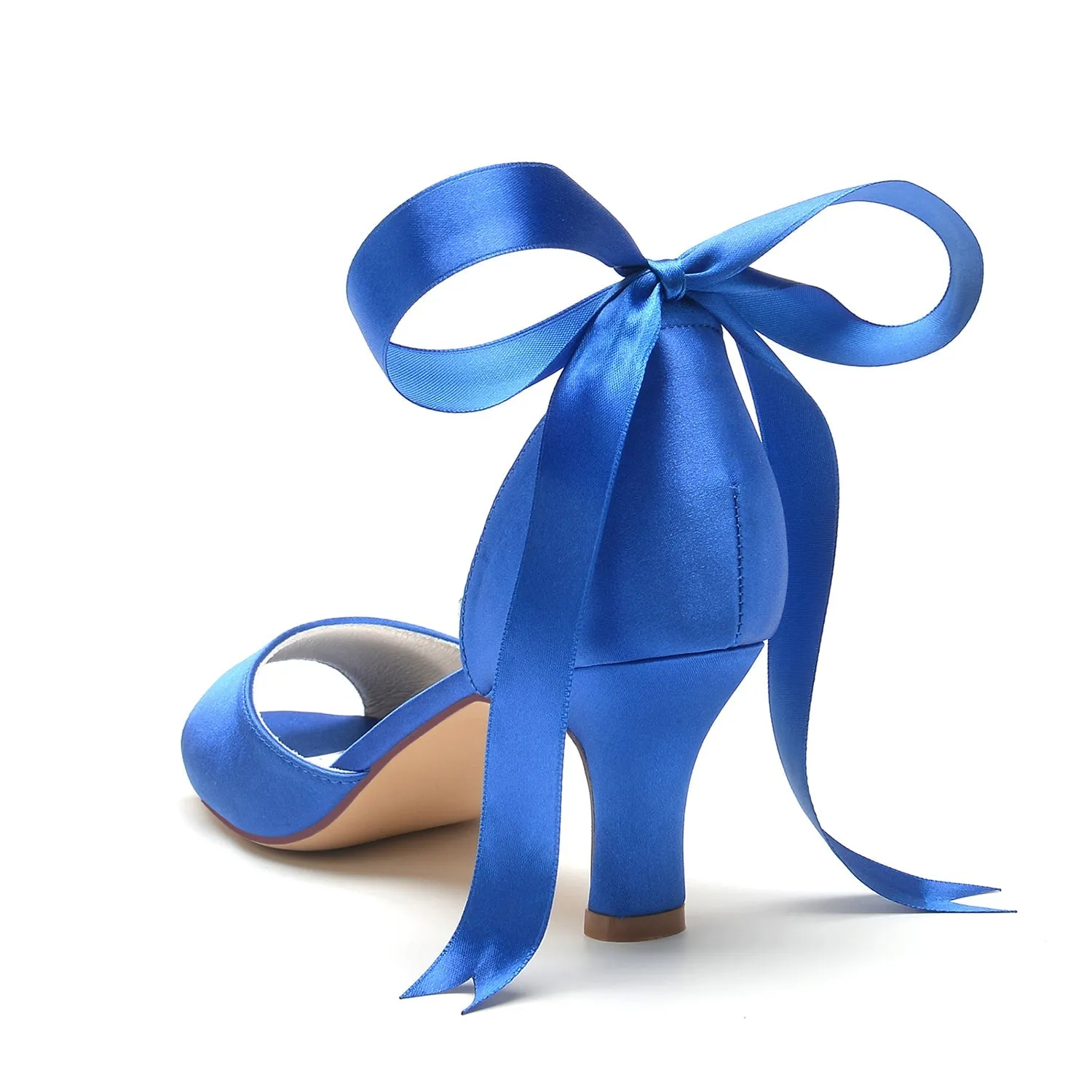 Women's Silk Satin With Ankle Strap Lace-up Rhinestone Peep Toe Spool Heel Wedding Shoes sold by Lavetir product image thumbnail 4