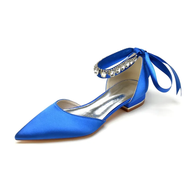 Women's Silk Satin With Ankle Strap Lace-up Rhinestone Closed Toe Flat Heel Evening Shoes sold by Lavetir