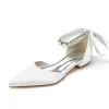 Women's Silk Satin With Ankle Strap Lace-up Rhinestone Closed Toe Flat Heel Evening Shoes sold by Lavetir