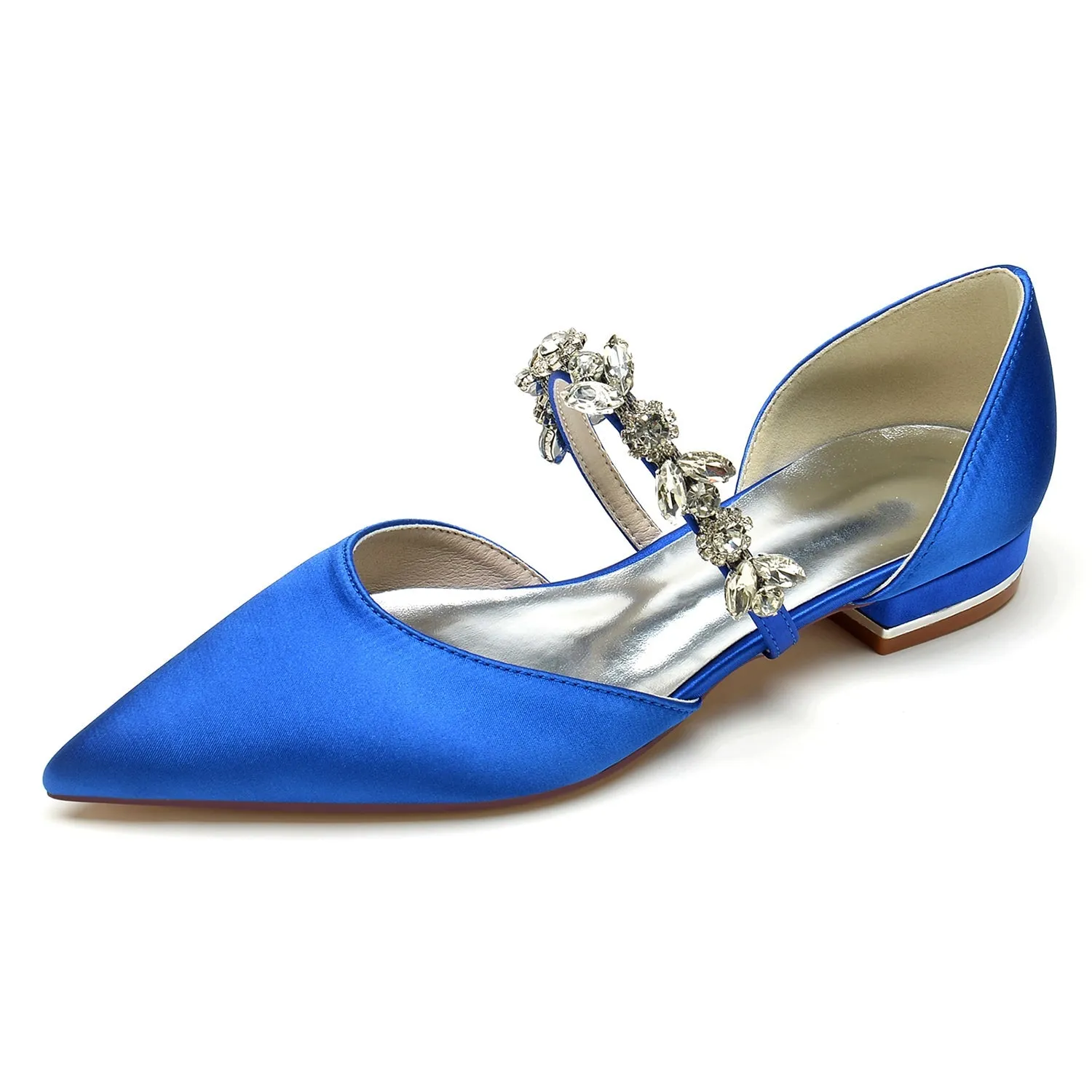 Women's Silk Satin With Rhinestone Closed Toe Flat Heel Wedding Shoes sold by Lavetir