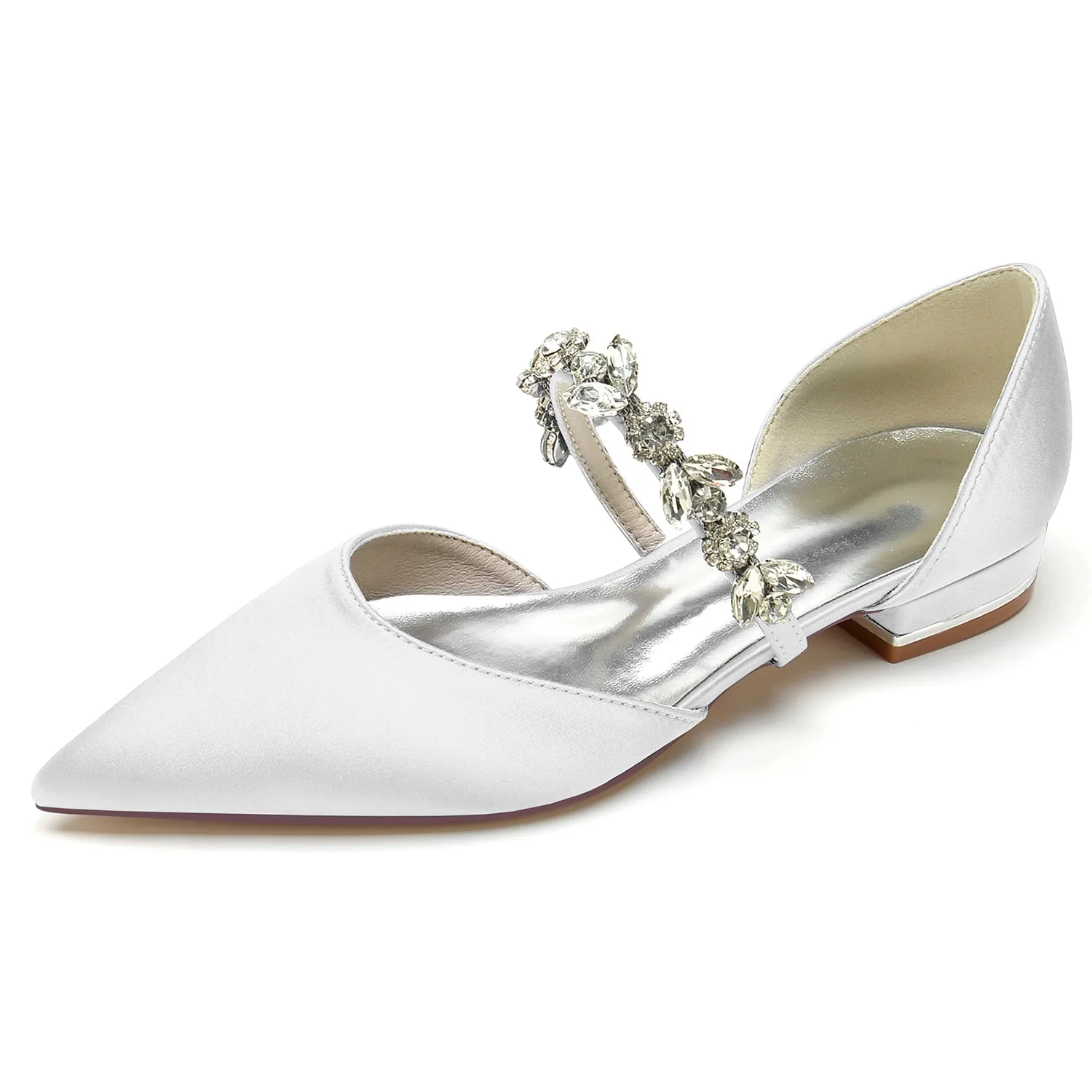 Women's Silk Satin With Rhinestone Closed Toe Flat Heel Wedding Shoes sold by Lavetir product image thumbnail 5