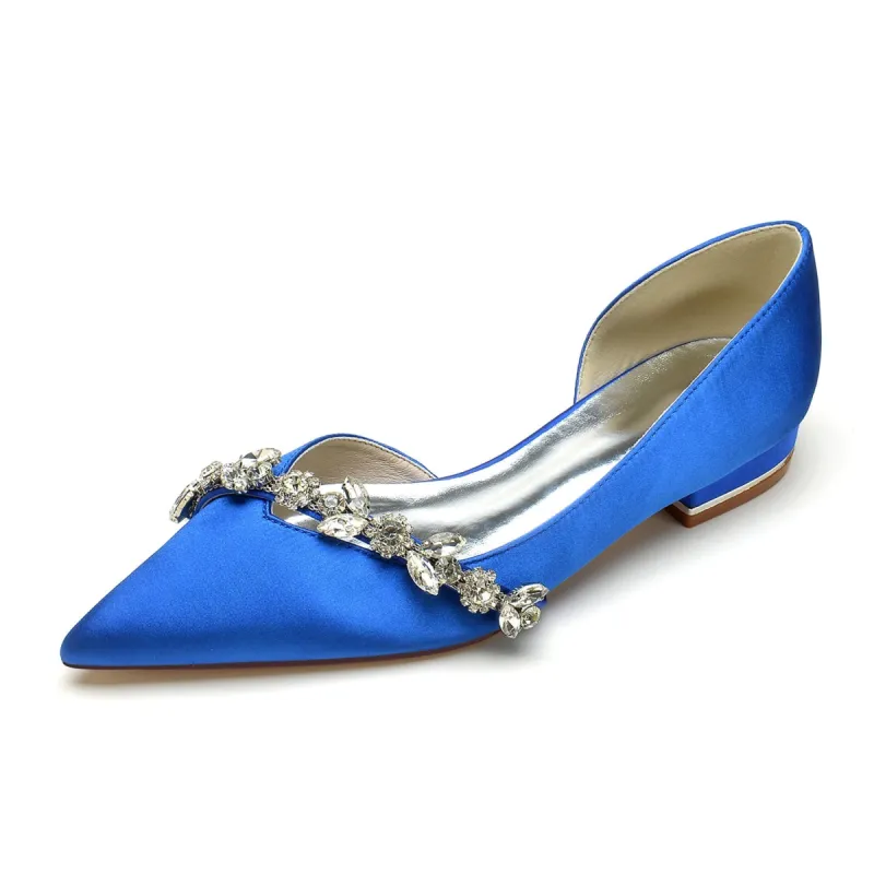 Women's Silk Satin Closed Toe With Flat Heel Rhinestone Wedding Shoes sold by Lavetir