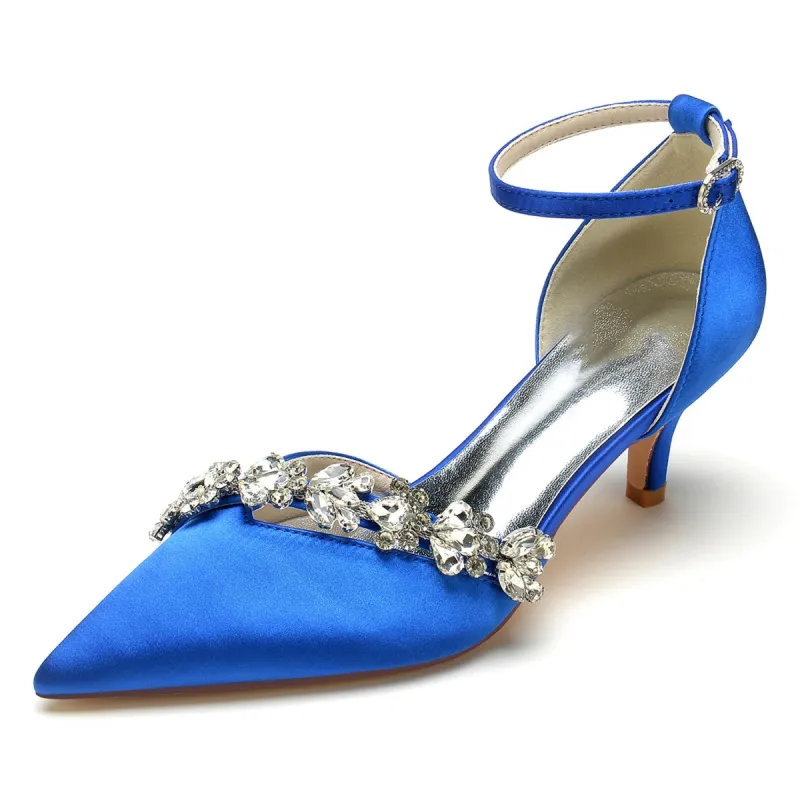 Women's Silk Satin Ankle Strap With Rhinestone Stiletto Heel Closed Toe Wedding Shoes sold by Lavetir