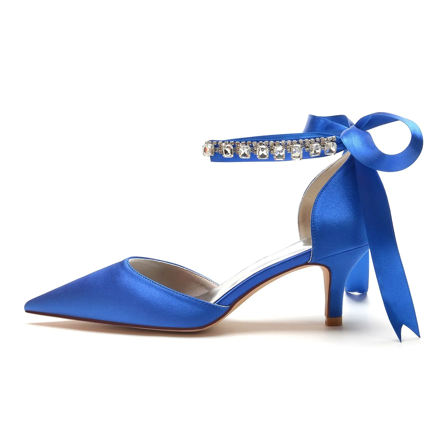 Women's Silk Satin With Ankle Strap Lace-up Rhinestone Closed Toe Stiletto Heel Wedding Shoes sold by Lavetir product image thumbnail 2