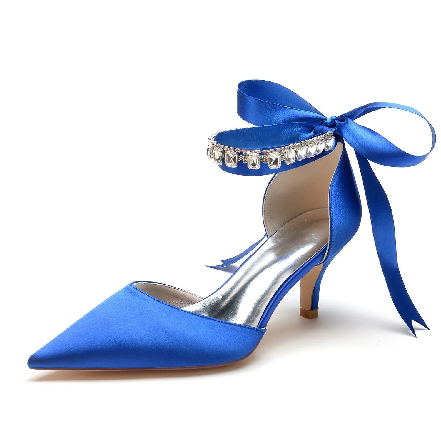 Women's Silk Satin With Ankle Strap Lace-up Rhinestone Closed Toe Stiletto Heel Wedding Shoes sold by Lavetir
