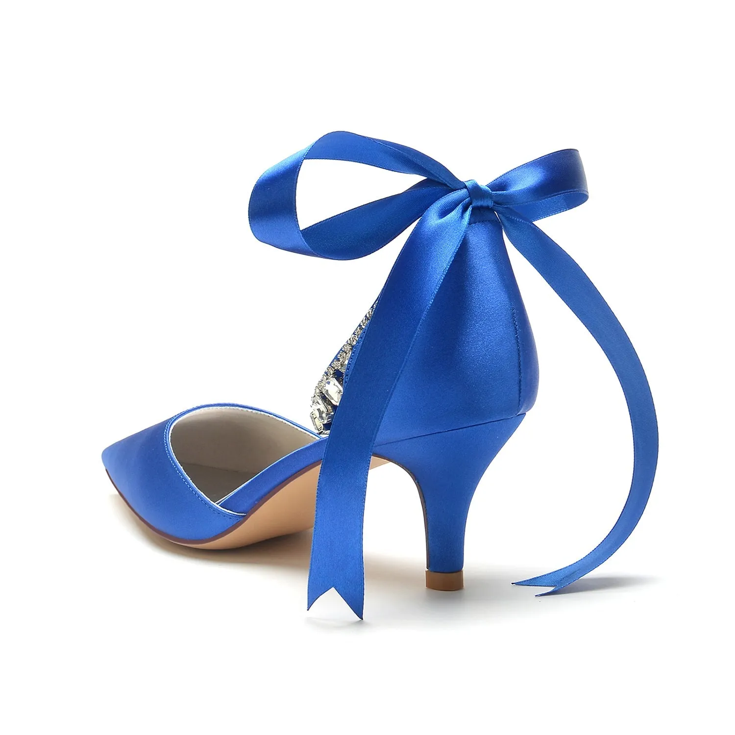 Women's Silk Satin With Ankle Strap Lace-up Rhinestone Closed Toe Stiletto Heel Wedding Shoes sold by Lavetir product image thumbnail 4