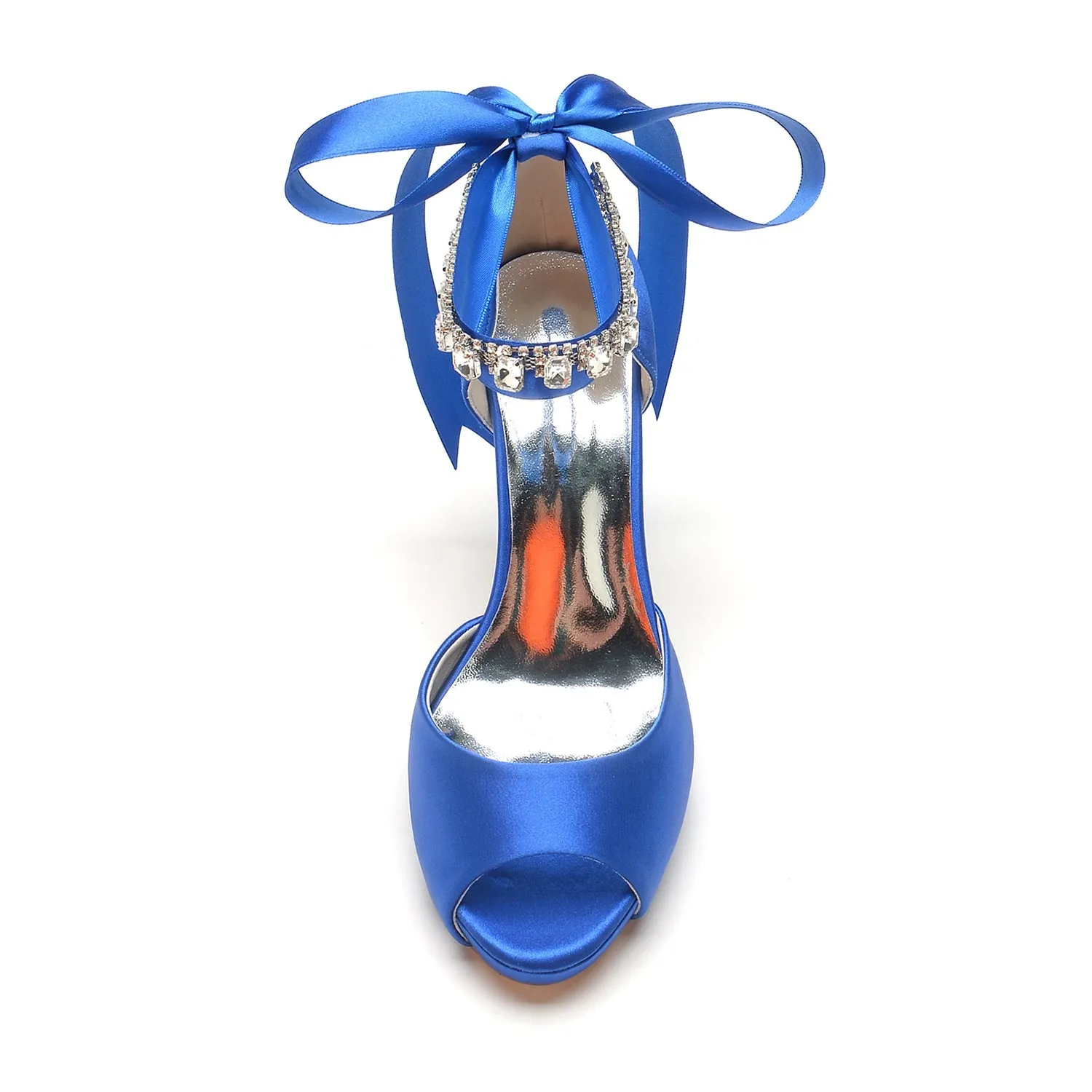 Women's Silk Satin With Ankle Strap Lace-up Rhinestone Peep Toe Stiletto Heel Evening Shoes sold by Lavetir product image thumbnail 3