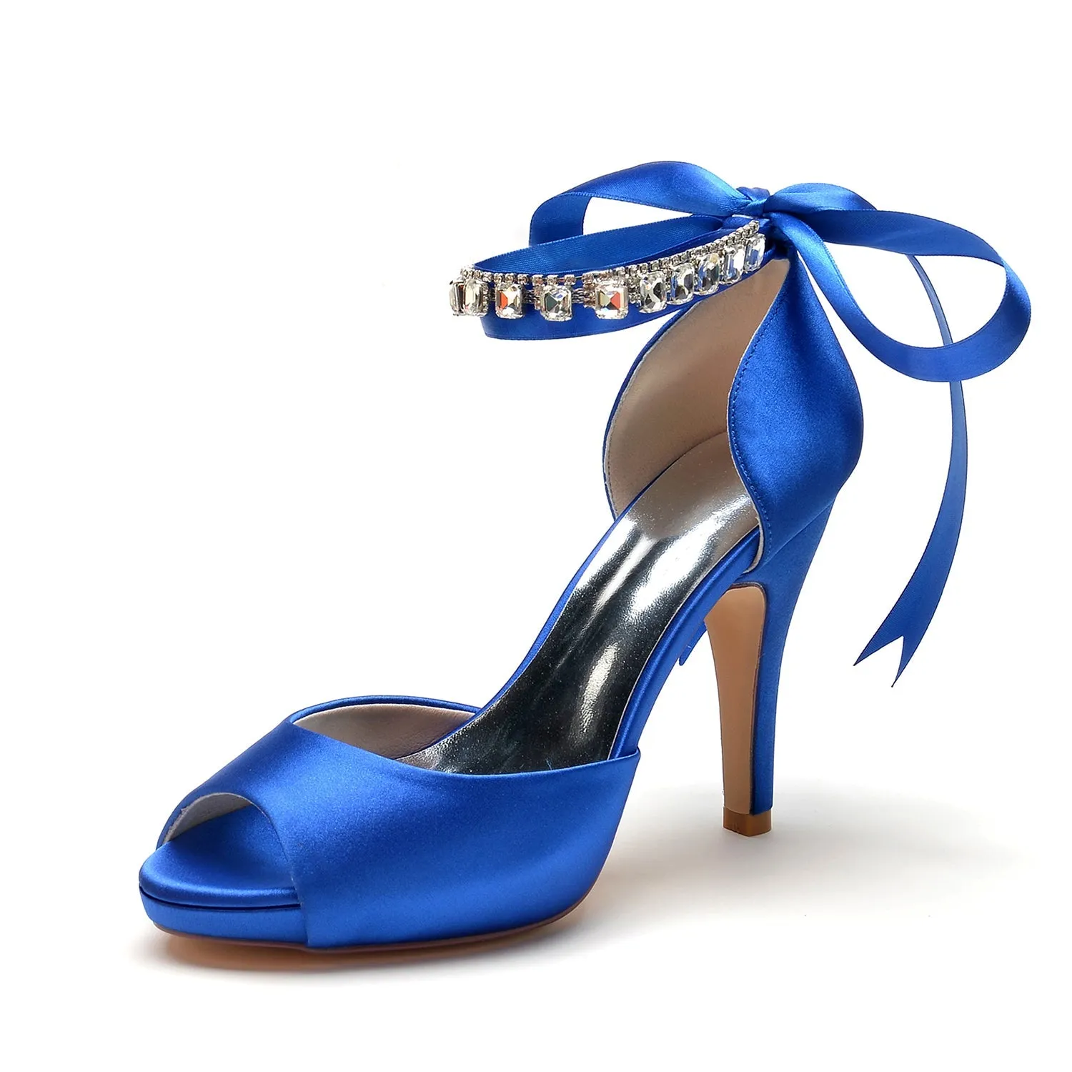 Women's Silk Satin With Ankle Strap Lace-up Rhinestone Peep Toe Stiletto Heel Evening Shoes sold by Lavetir