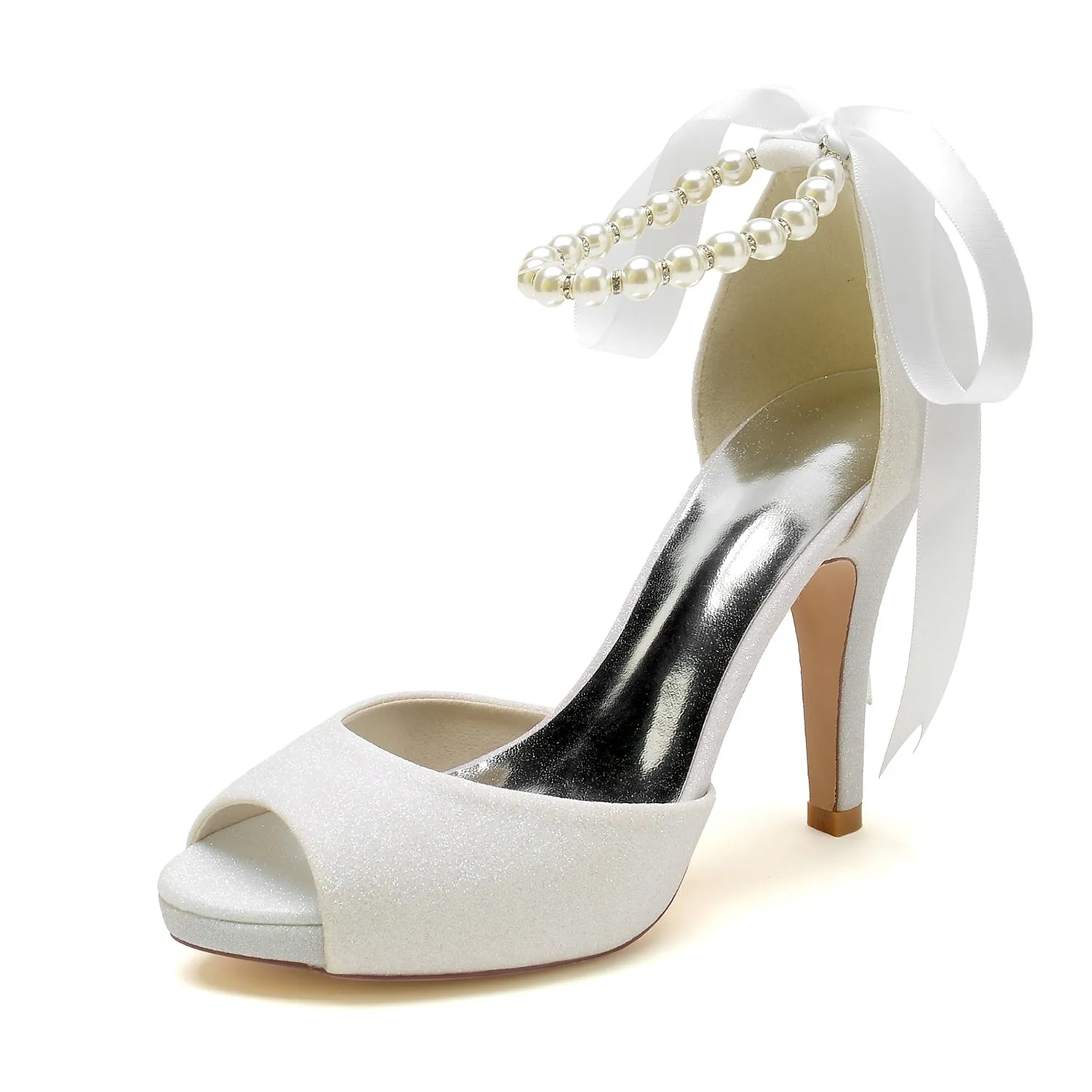 Women's Glitter With Ankle Strap Lace-up Peep Toe Stiletto Heel Wedding Shoes sold by Lavetir