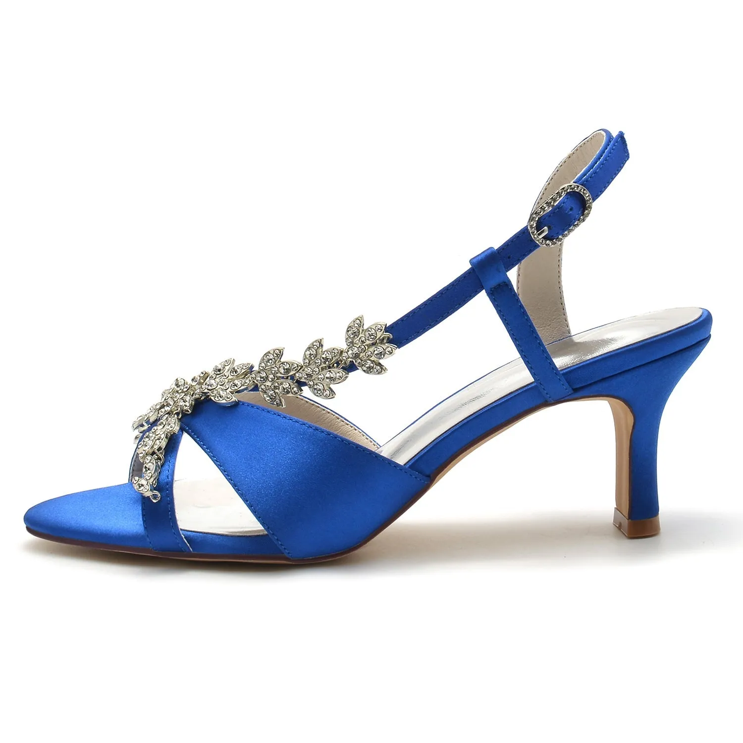 Women's Silk Satin With Ankle Strap Rhinestone Peep Toe Spool Heel Party Shoes sold by Lavetir product image thumbnail 2