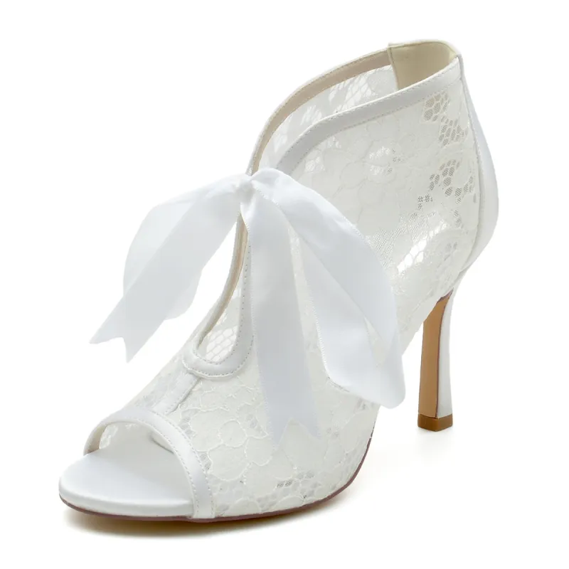 Women's Lace With Lace Lace-up Peep Toe Stiletto Heel Wedding Shoes sold by Lavetir