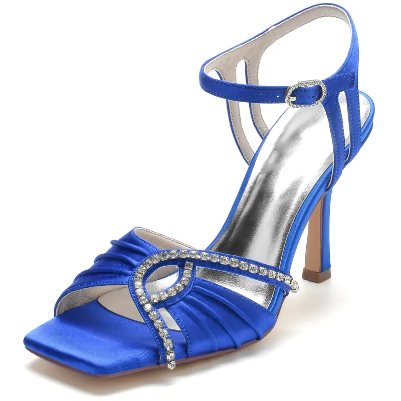 Women's Silk Satin With Rhinestone Ankle Strap Peep Toe Stiletto Heel Evening Shoes sold by Lavetir