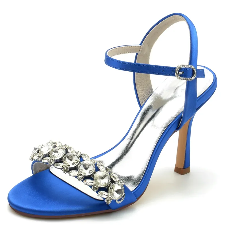 Women's Silk Satin With Ankle Strap Peep Toe Rhinestone Stiletto Heel Evening Shoes sold by Lavetir