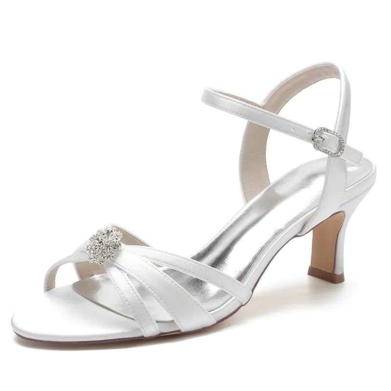 Women's Silk Satin With Ankle Strap Rhinestone Peep Toe Spool Heel Wedding Shoes sold by Lavetir