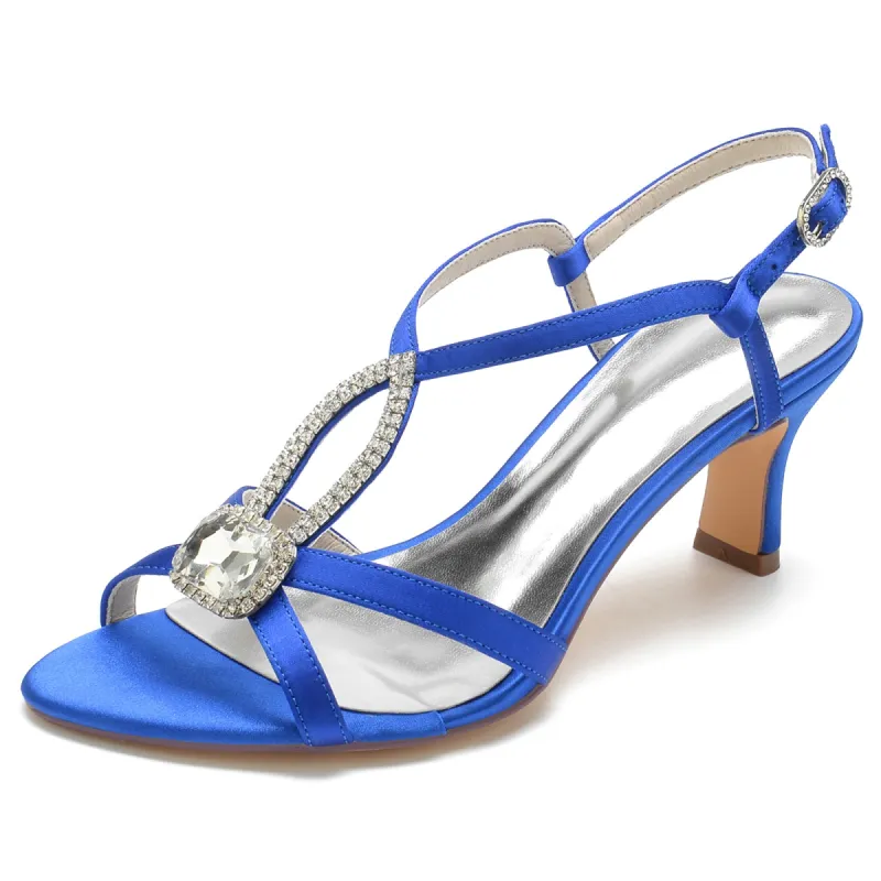 Women's Silk Satin With Rhinestone Ankle Strap Peep Toe Spool Heel Wedding Shoes sold by Lavetir
