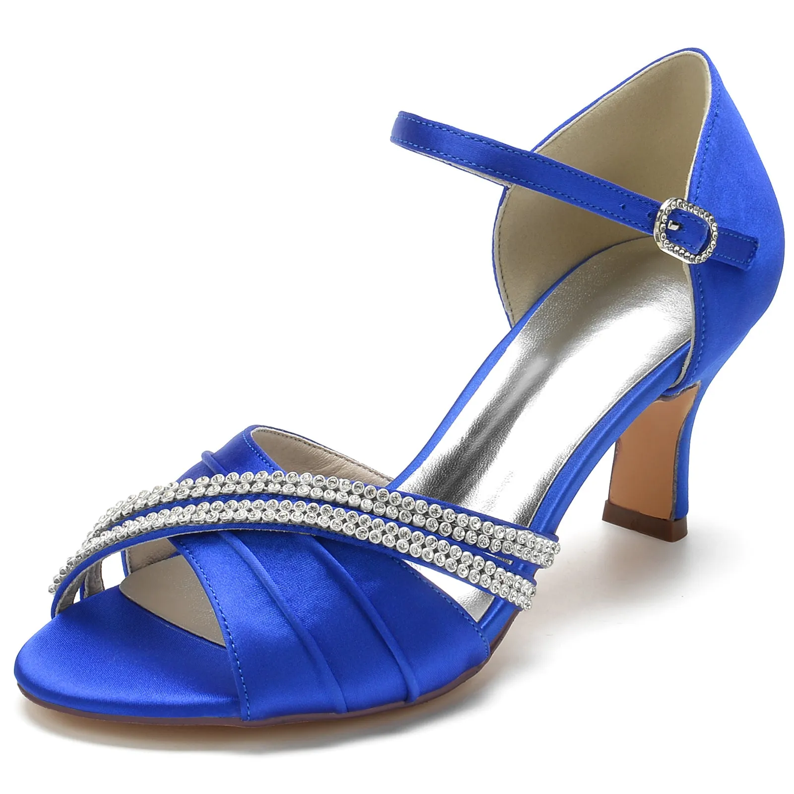 Women's Silk Satin With Rhinestone Ankle Strap Peep Toe Spool Heel Party Shoes sold by Lavetir