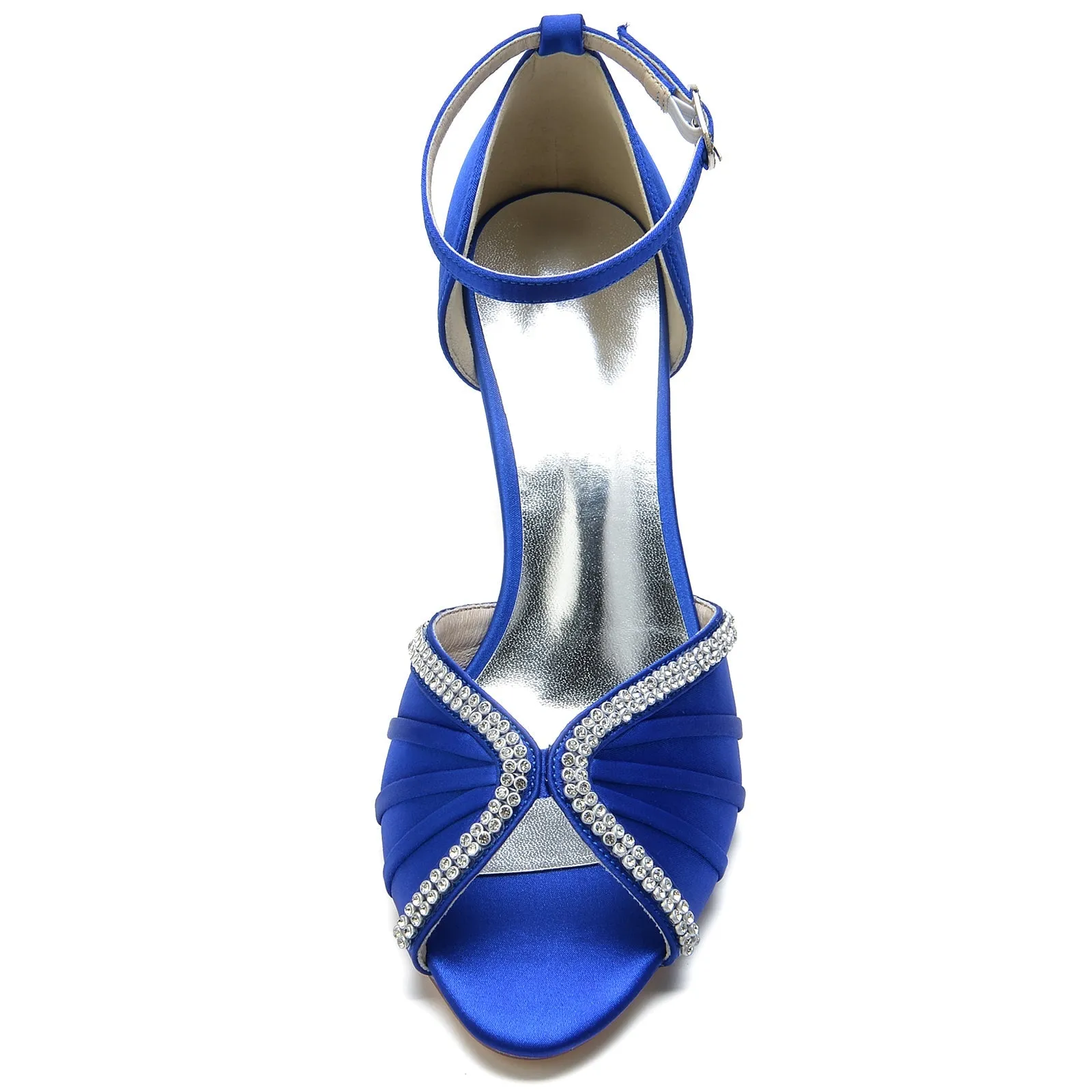 Women's Ankle Strap Silk Satin With Rhinestone Peep Toe Spool Heel Wedding Shoes sold by Lavetir product image thumbnail 3