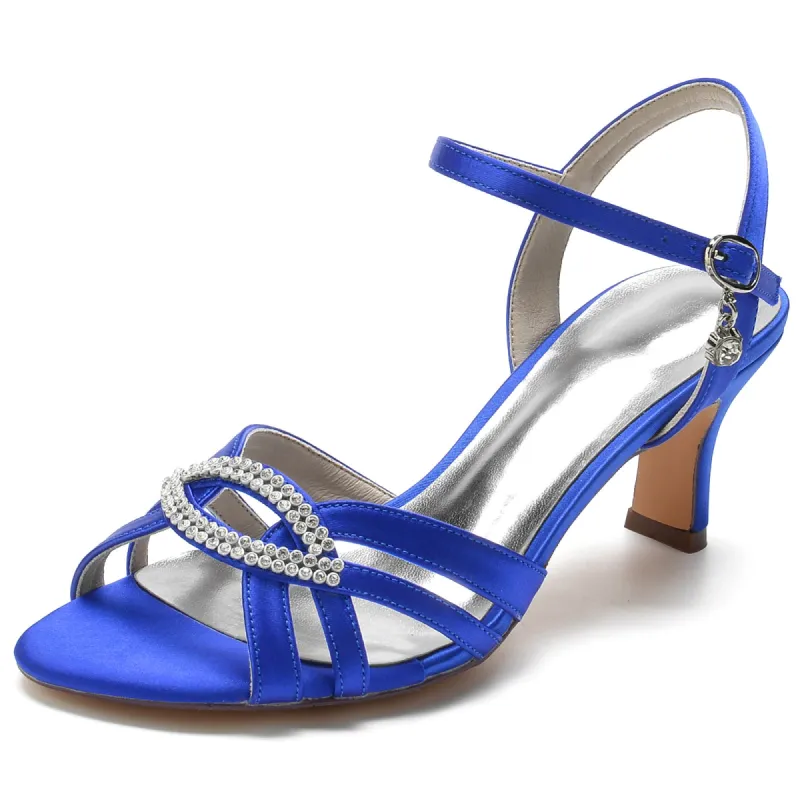 Women's Silk Satin With Rhinestone Ankle Strap Peep Toe Spool Heel Evening Shoes sold by Lavetir