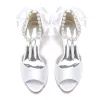 Women's Silk Satin With Lace-up Ankle Strap Pearl Peep Toe Spool Heel Party Shoes sold by Lavetir