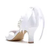 Women's Silk Satin With Lace-up Ankle Strap Pearl Peep Toe Spool Heel Party Shoes sold by Lavetir