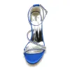 Women's Silk Satin With Peep Toe Ankle Strap Rhinestone Chunky Heel Evening Shoes sold by Lavetir
