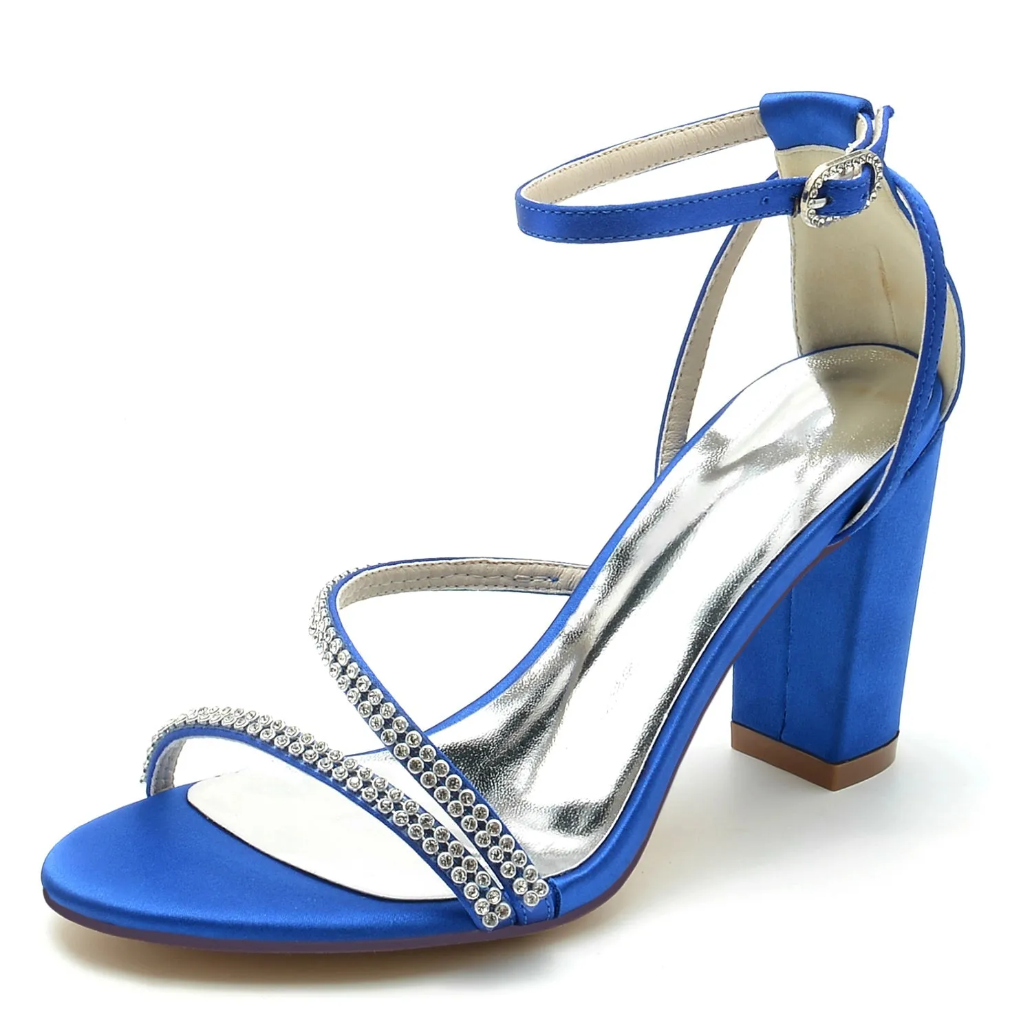 Women's Silk Satin With Peep Toe Ankle Strap Rhinestone Chunky Heel Evening Shoes sold by Lavetir