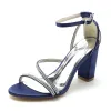 Women's Silk Satin With Peep Toe Ankle Strap Rhinestone Chunky Heel Evening Shoes sold by Lavetir