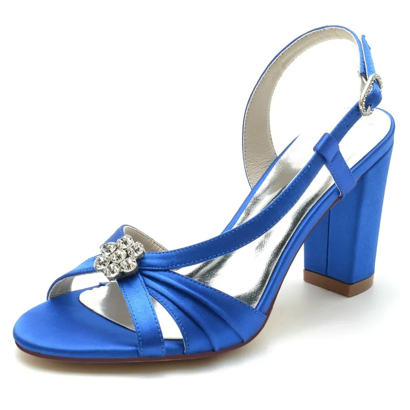 Women's Silk Satin With Flower Rhinestone Peep Toe Chunky Heel Wedding Shoes sold by Lavetir