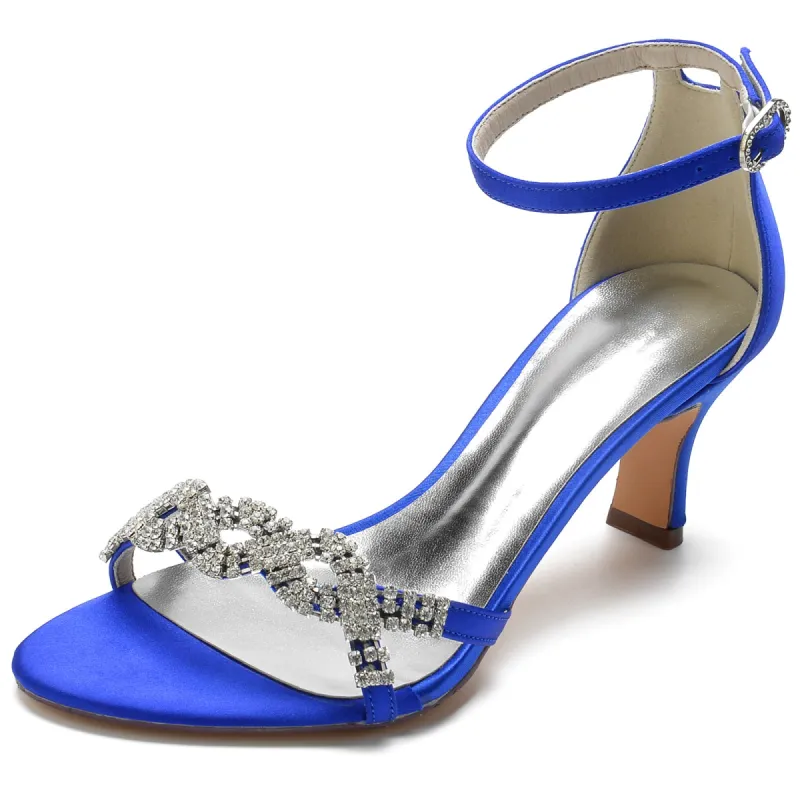 Women's Silk Satin Ankle Strap With Rhinestone Peep Toe Spool Heel Party Shoes sold by Lavetir