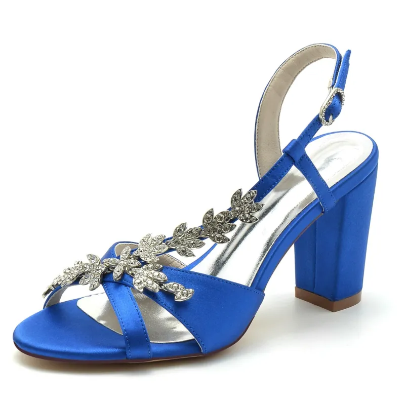 Women's Silk Satin With Rhinestone Peep Toe Chunky Heel Evening Shoes sold by Lavetir