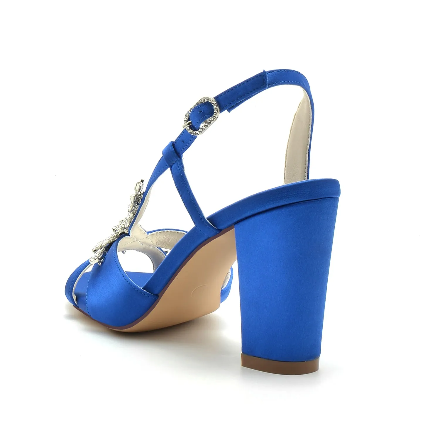 Women's Silk Satin With Rhinestone Peep Toe Chunky Heel Evening Shoes sold by Lavetir product image thumbnail 3