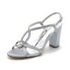Women's Silk Satin Rhinestone With Ankle Strap Peep Toe Chunky Heel Party Shoes sold by Lavetir
