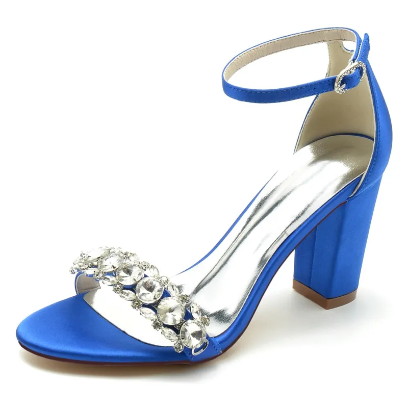 Women's Silk Satin With Rhinestone Ankle Strap Peep Toe Chunky Heel Party Shoes sold by Lavetir