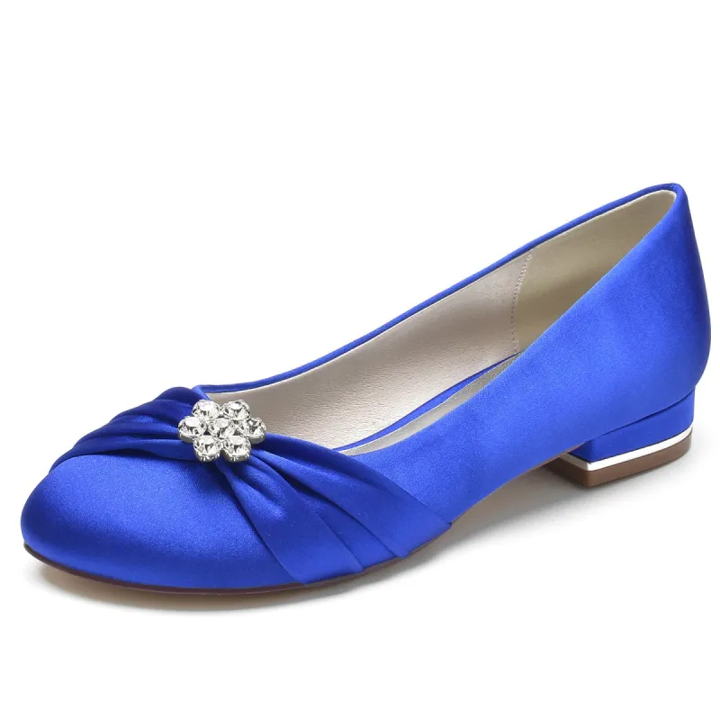 Women's Silk Satin With Pearl Flower Rhinestone Closed Toe Flat Heel Party Shoes sold by Lavetir