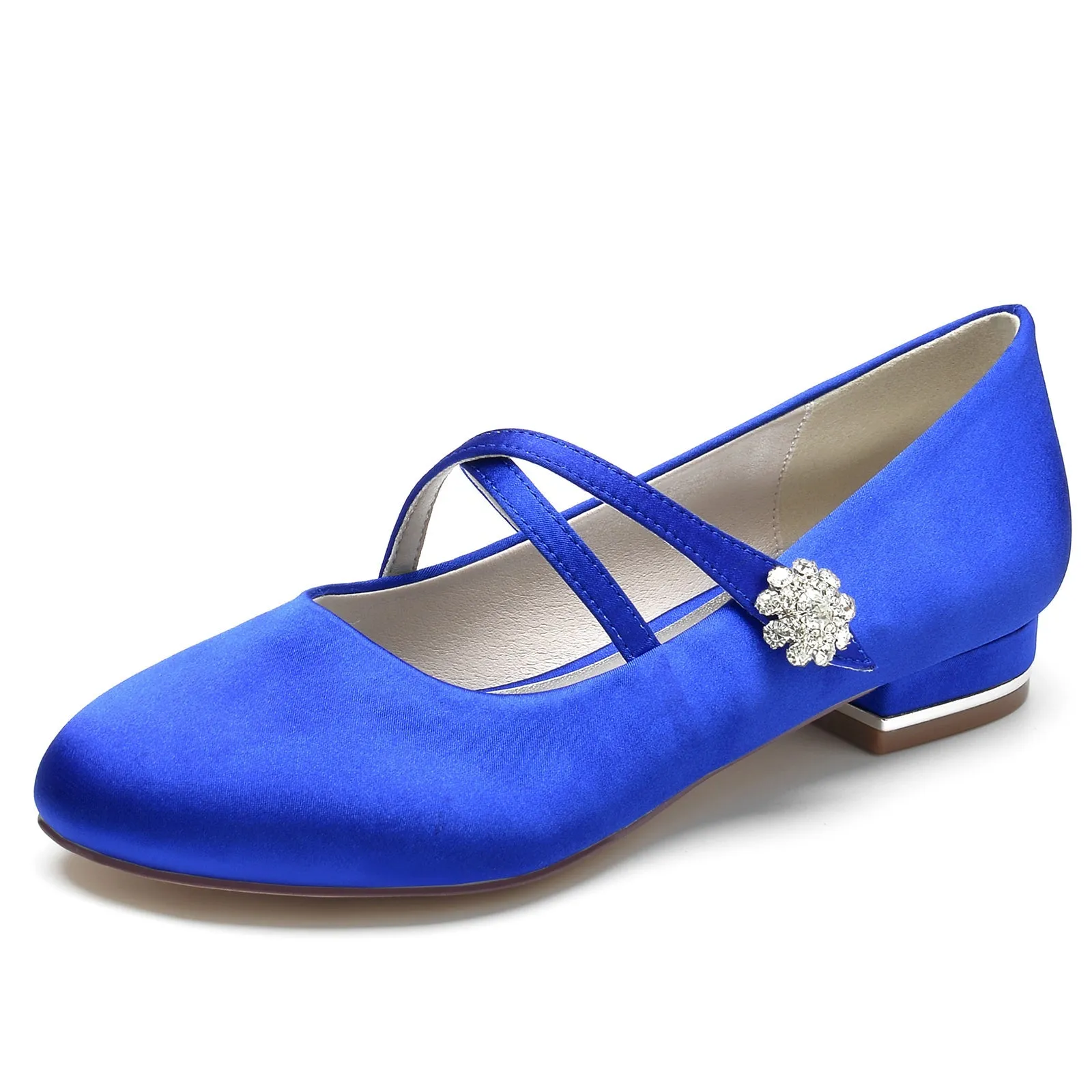 Women's Silk Satin With Flower Rhinestone Closed Toe Flat Heel Wedding Shoes sold by Lavetir