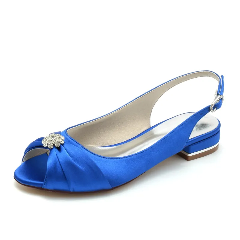 Women's Silk Satin With Flower Rhinestone Closed Toe Flat Heel Party Shoes sold by Lavetir