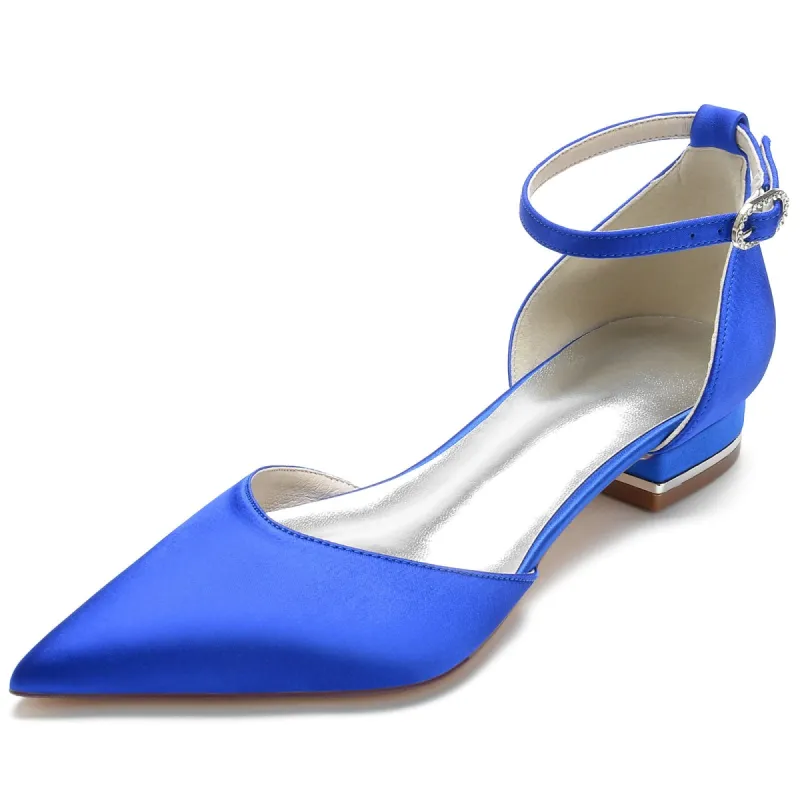Women's Silk Satin With Ankle Strap Lace Closed Toe Flat Heel Party Shoes sold by Lavetir