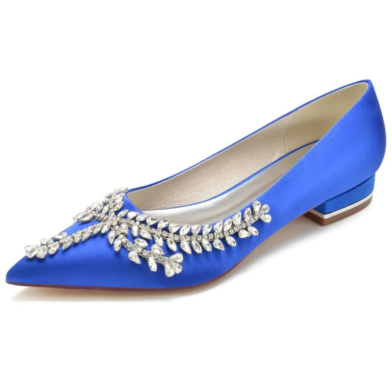 Women's Silk Satin Flat Heel With Closed Toe Rhinestone Wedding Shoes sold by Lavetir