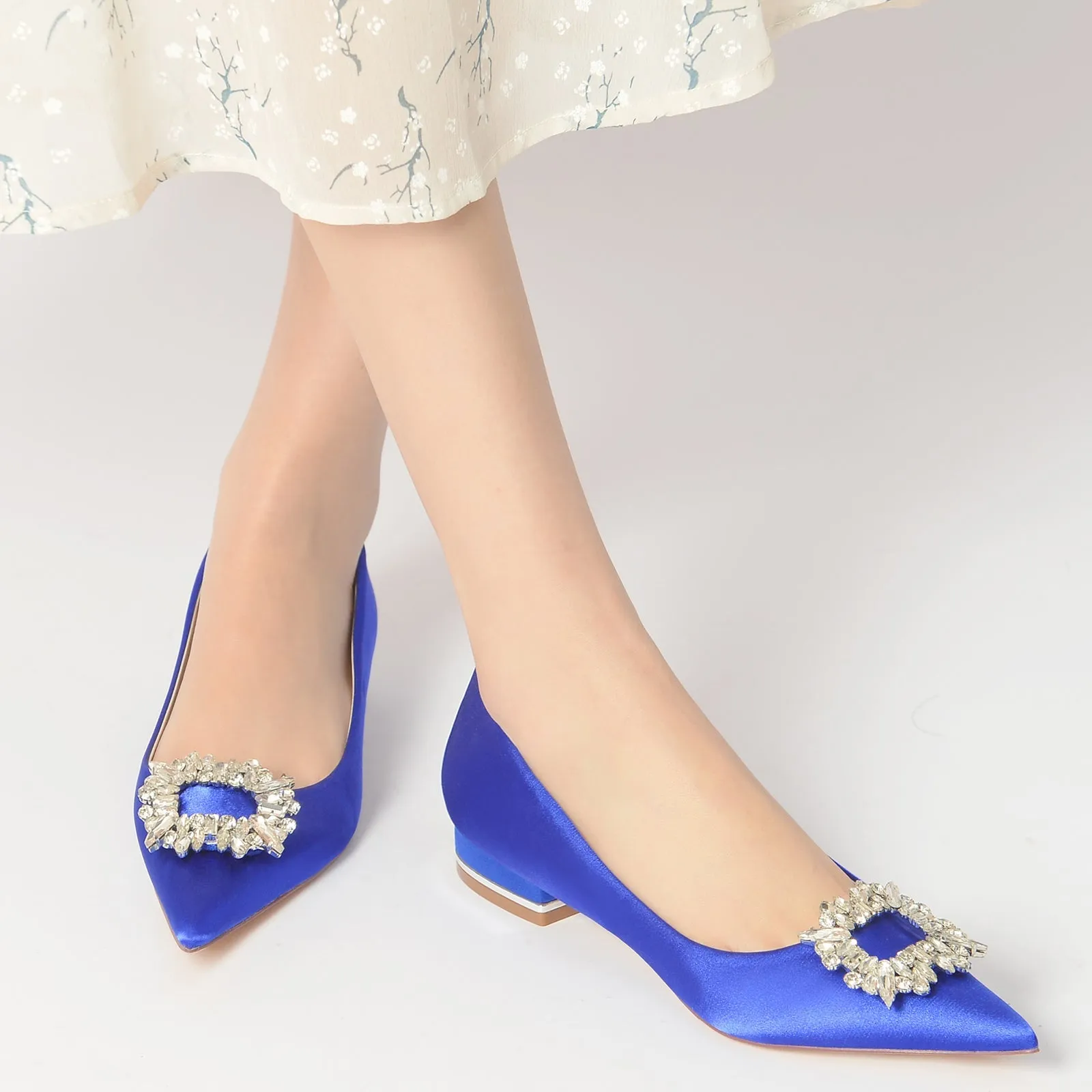 Women's Silk Satin Closed Toe With Rhinestone Flat Heel Wedding Shoes sold by Lavetir product image thumbnail 5
