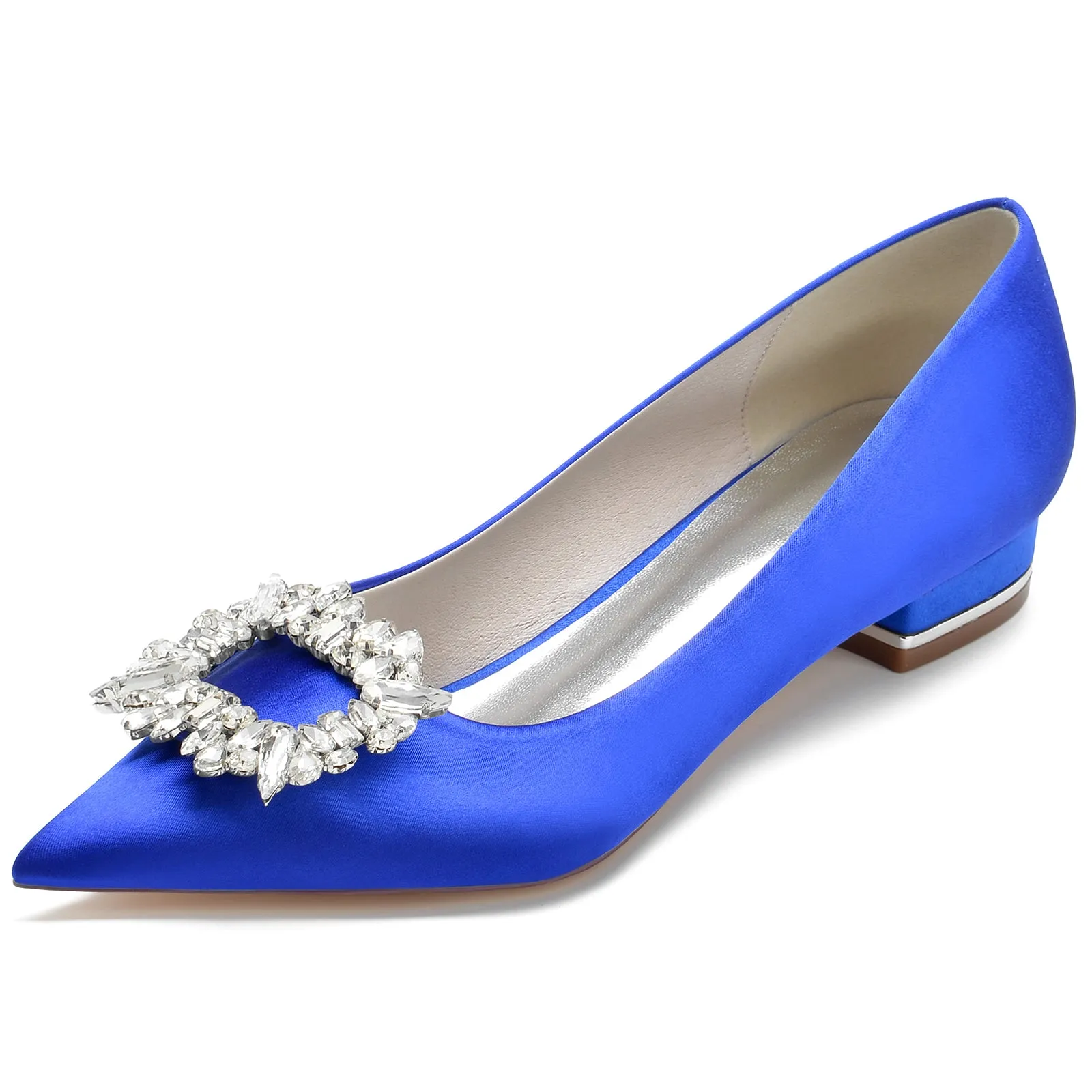Women's Silk Satin Closed Toe With Rhinestone Flat Heel Wedding Shoes sold by Lavetir