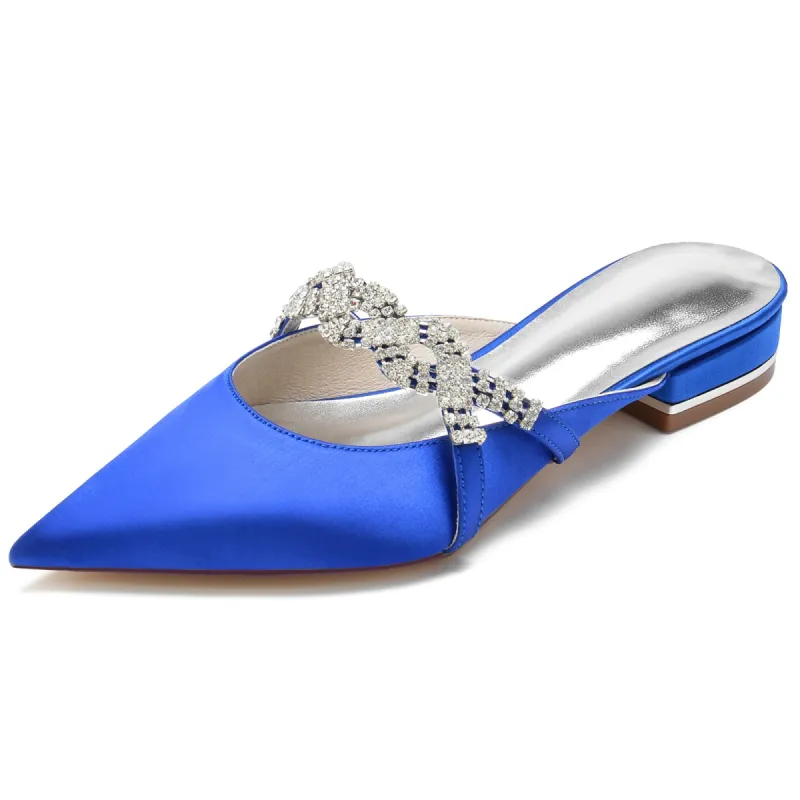 Women's Silk Satin With Closed Toe Flat Heel Rhinestone Wedding Shoes sold by Lavetir