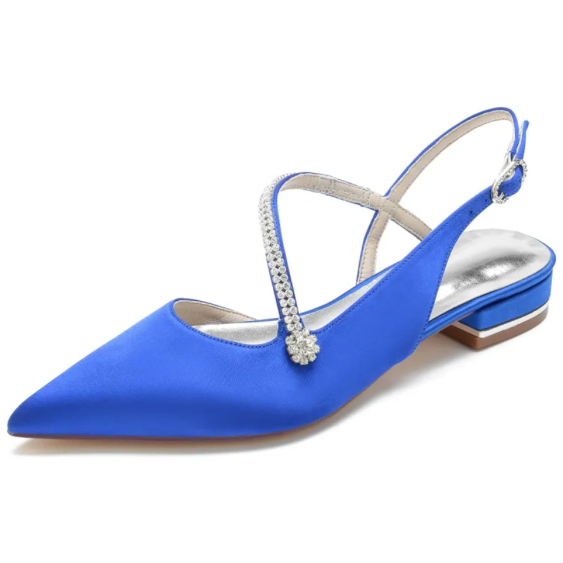 Women's Silk Satin With Ankle Strap Closed ToeRhinestone  Flat Heel Evening Shoes sold by Lavetir