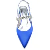 Women's Ankle Strap Rhinestone Closed Toe Silk Satin With Flat Heel Wedding Shoes sold by Lavetir