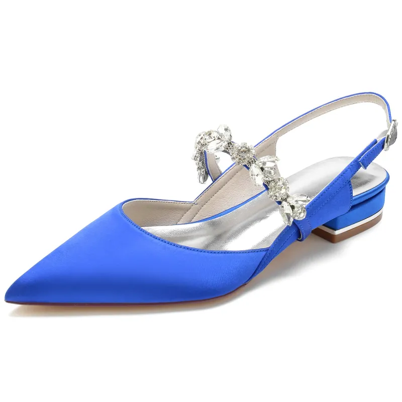 Women's Ankle Strap Rhinestone Closed Toe Silk Satin With Flat Heel Wedding Shoes sold by Lavetir